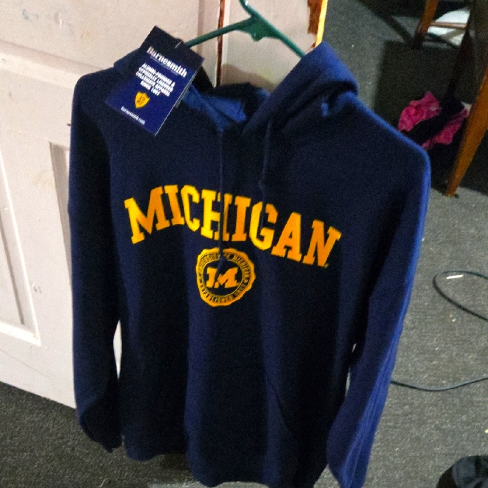 Champion Navy Hoodie with Yellow Michigan Logo